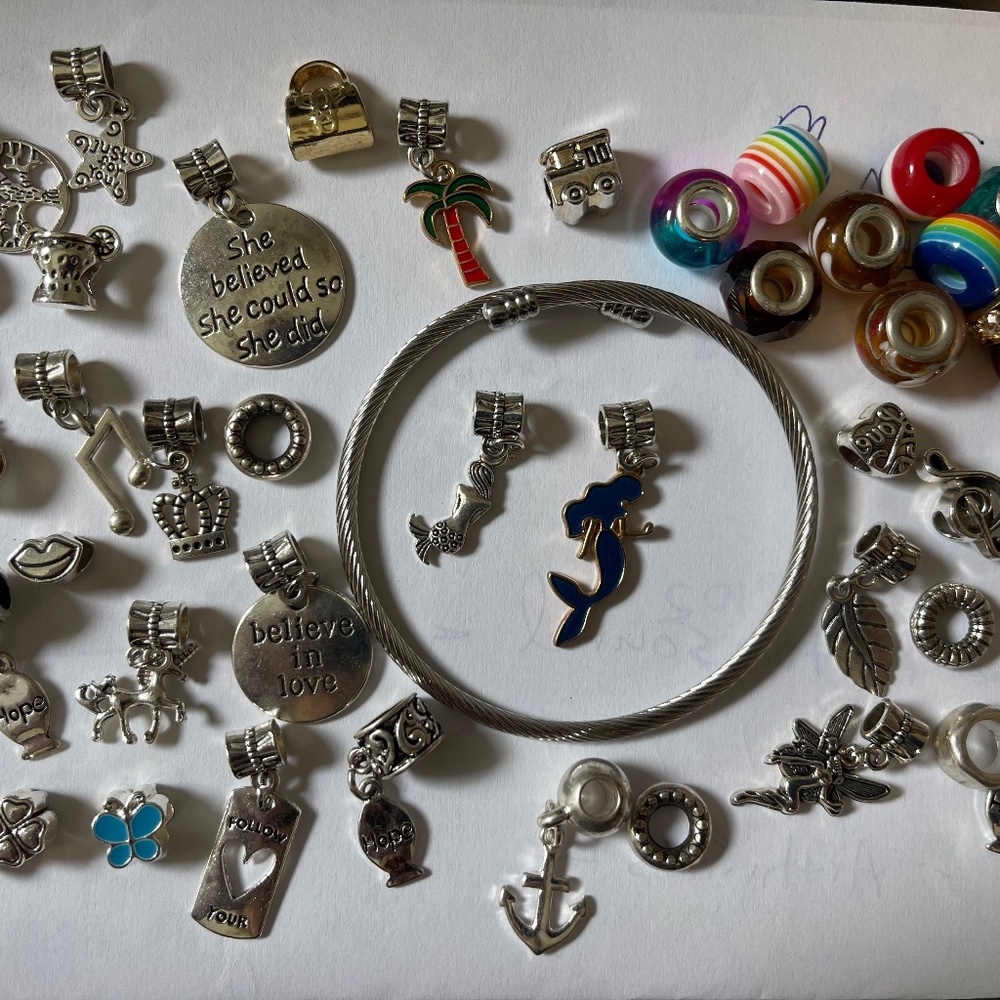 Pandora Style Charms & Bracelet- 43 Charms